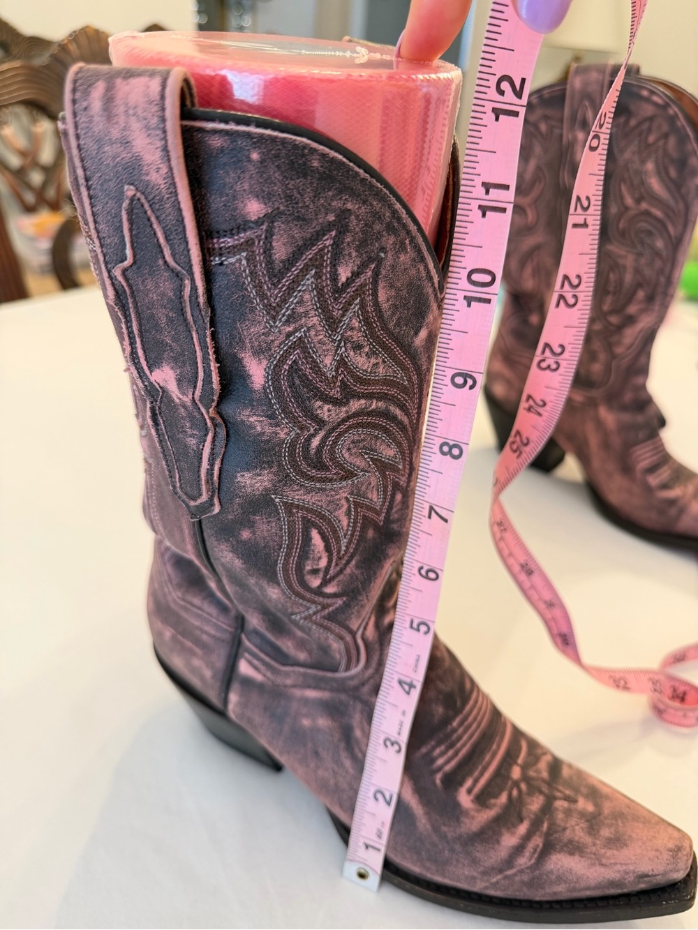 Dan Post Pink Distressed Leather Cowboy Boots Size 6.5 Western Snip Toe - Picture 15 of 15